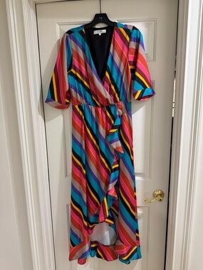 CROSBY by Mollie Burch Multicolor Diagonal Stripe Wrap Dress